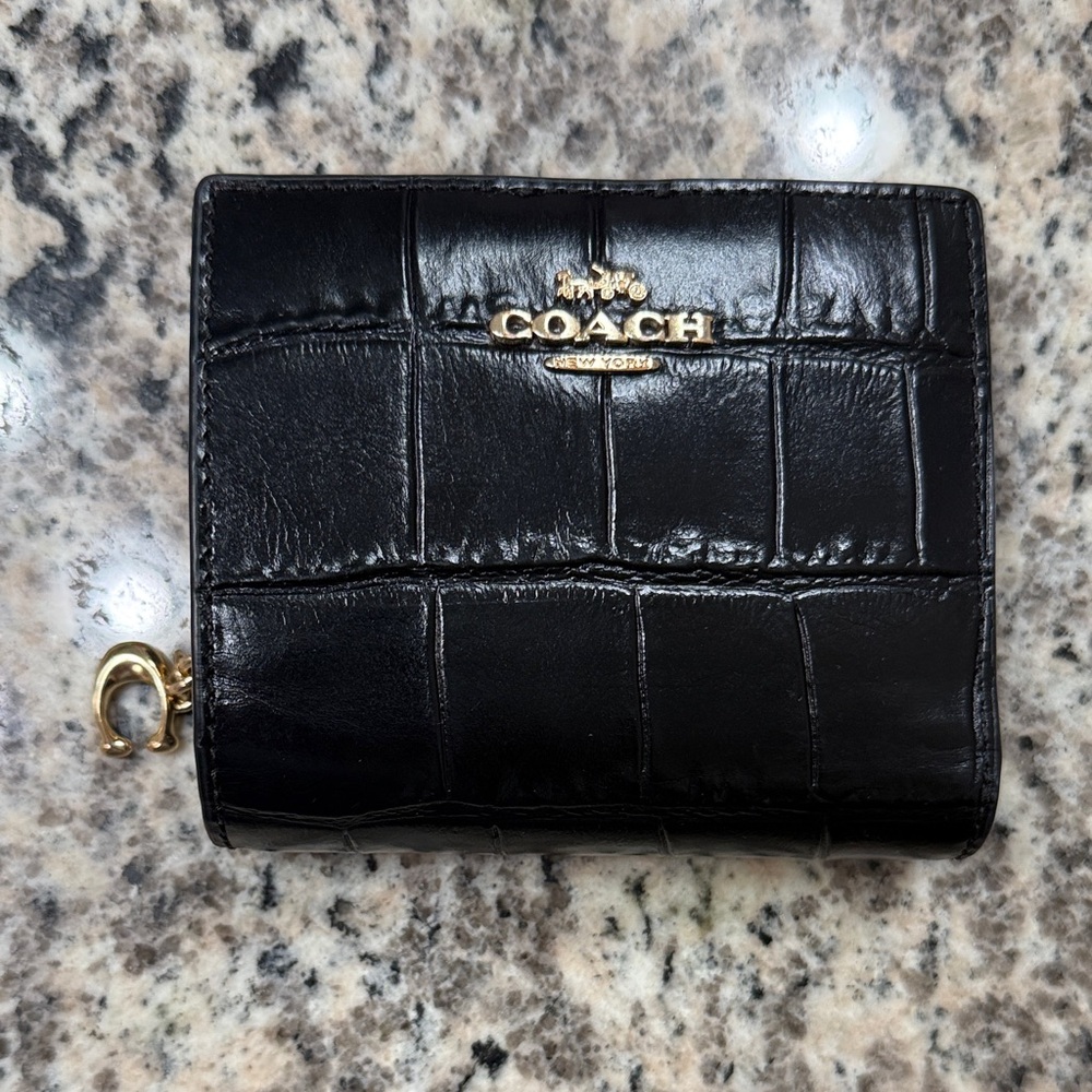Coach Black Croc-Embossed Leather Wallet